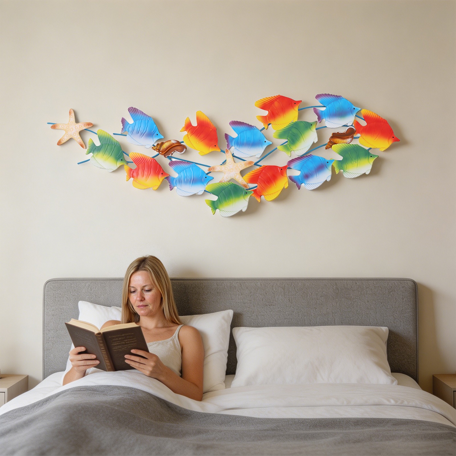 Metal Marine Fish Group Wall Decoration Ocean Decor Art For Living Room/Bedroom