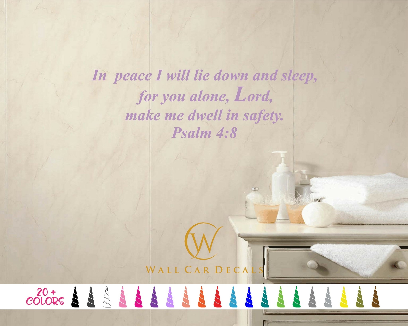 Psalm 4:8 In Peace Lie Down and Sleep Lord Bible Wall Quote Vinyl Decal Sticker