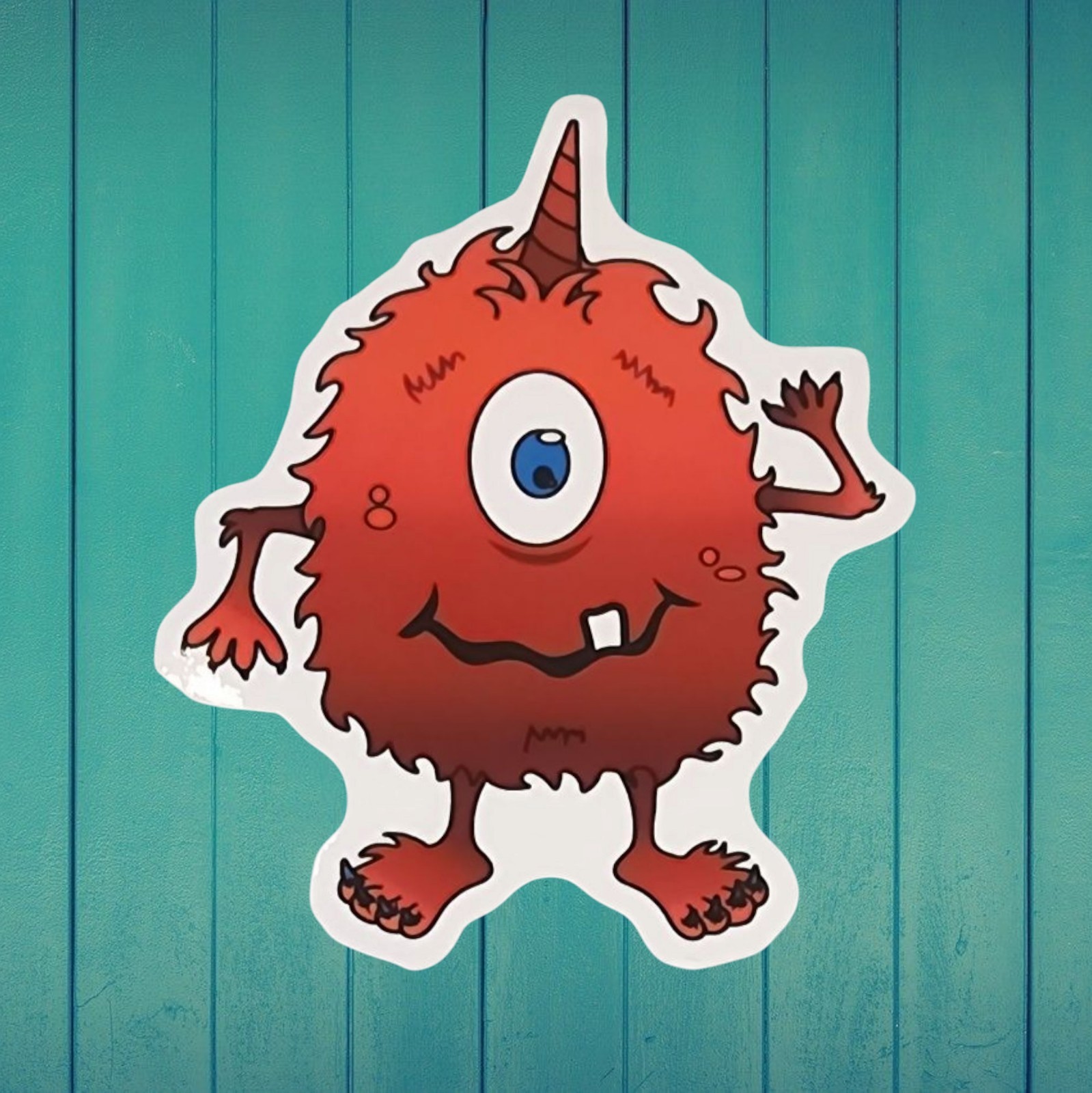 Cute Red 1-Eyed Monster with Horn Sticker