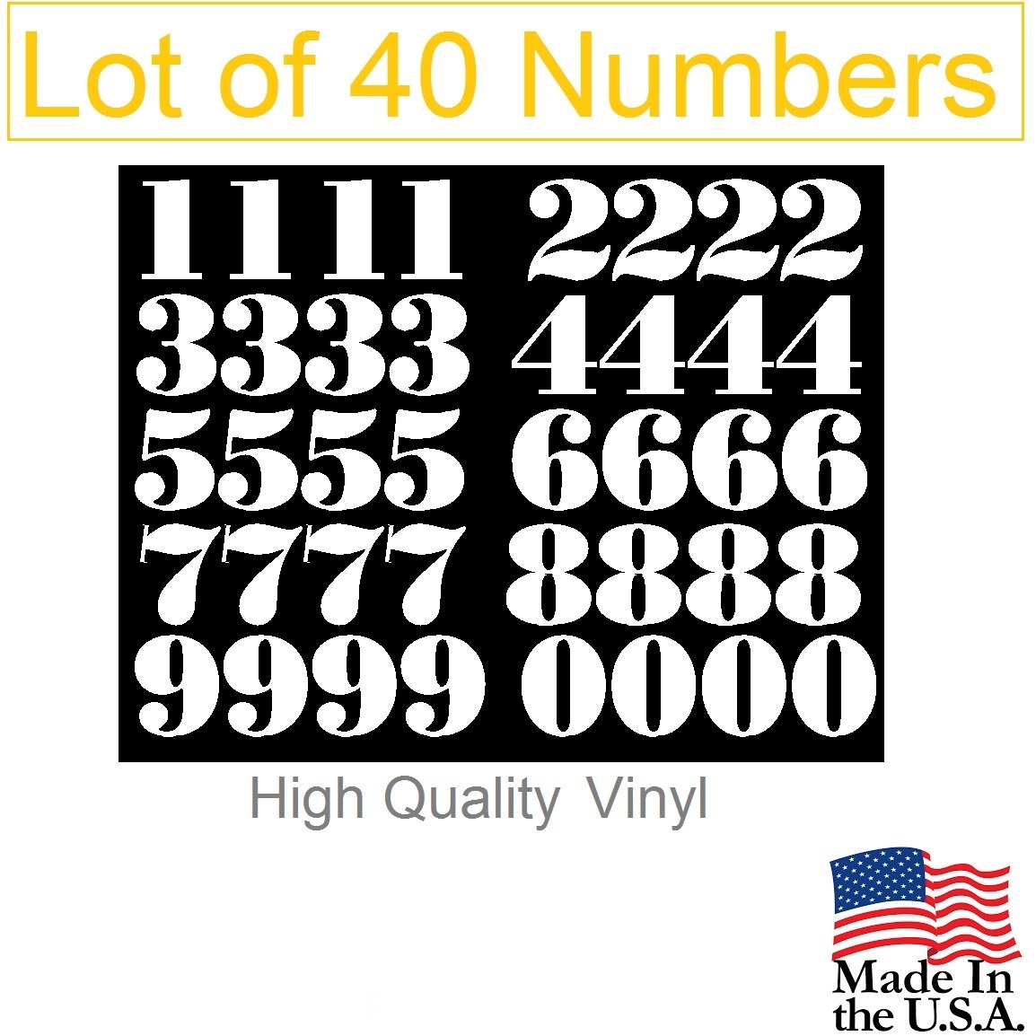 Lot of 40 White or Black Vinyl Mailbox, Tool Box,Locker Numbers Decal [Bodini]