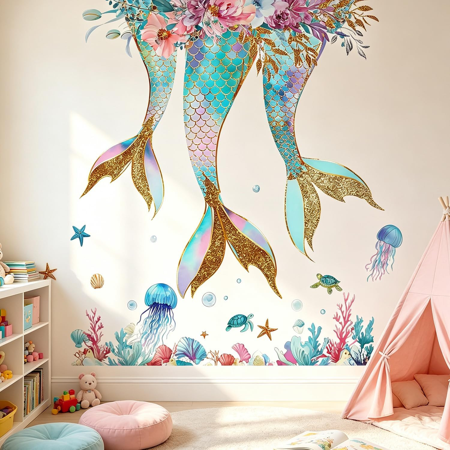 Mermaid Ocean Jellyfish Starfish Nursery Wall Decals – Removable Peel and Stick