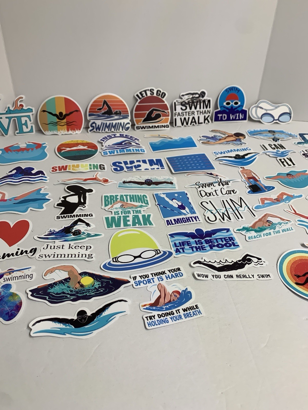 50 Swimming Stickers – Vinyl Waterproof Swim Theme for Kids and Adults (#26541)