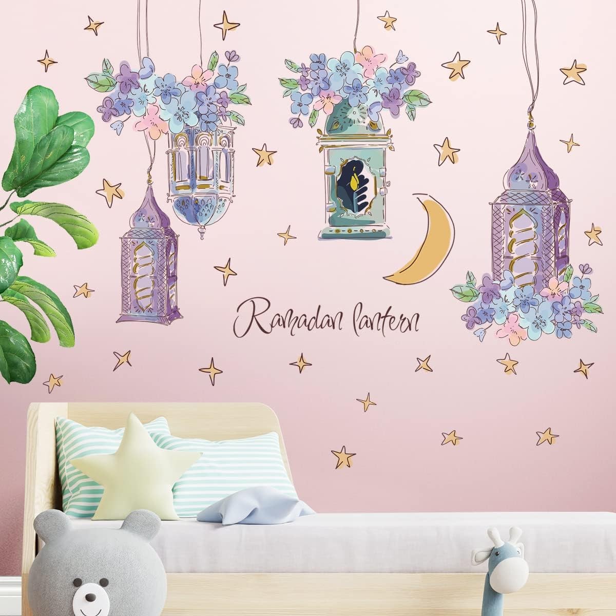 2 Sheets Dream Purple Pendant Wall Decals Flowers & Hanging Lamp Stickers