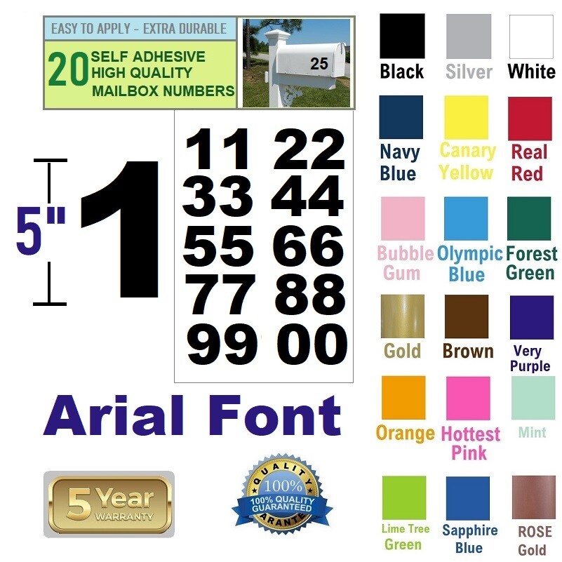 LOT Of 20, 5" High SELF ADHESIVE VINYL MAILBOX NUMBERS, DOOR,LOCKERS,CAR – ARIAL