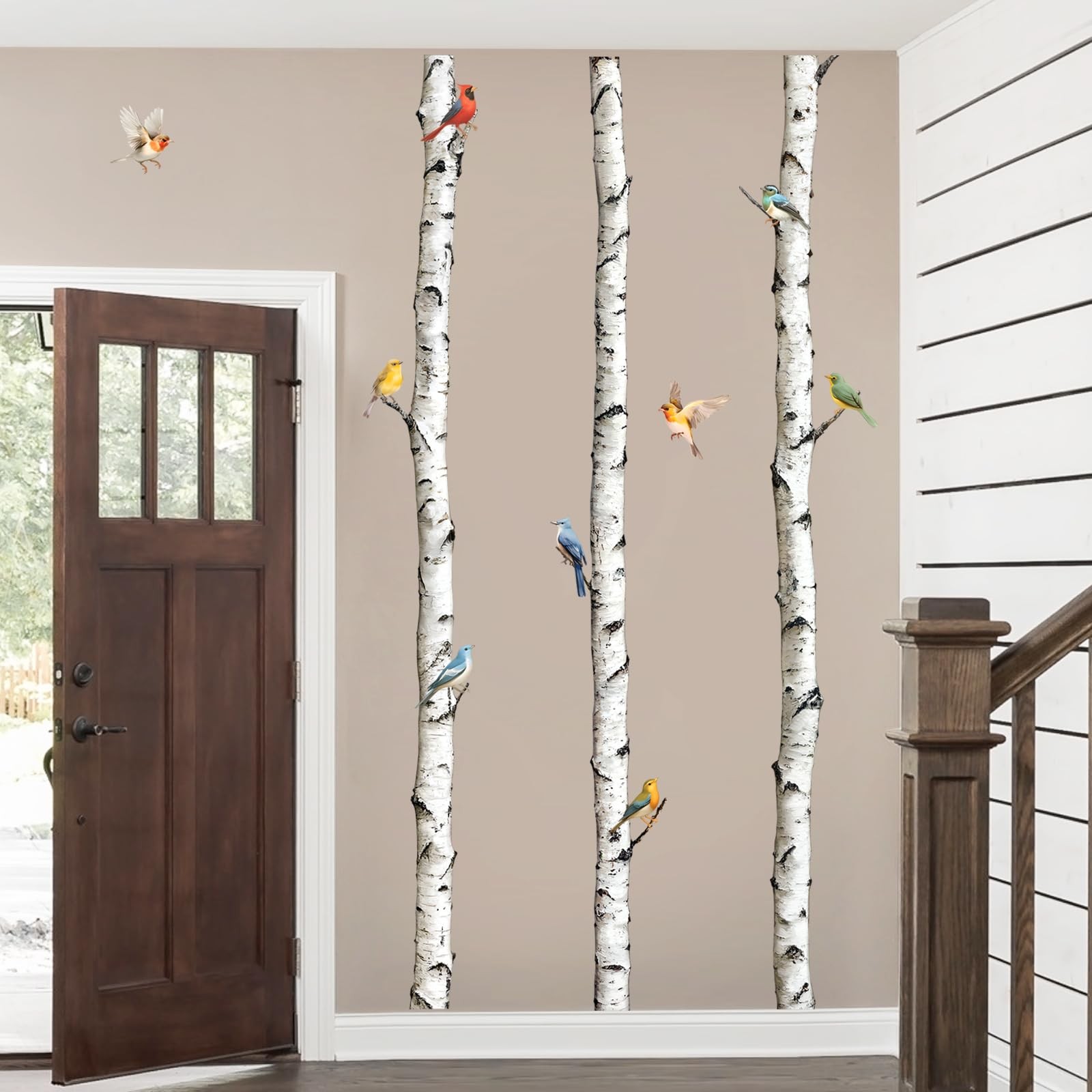 Birch Tree Wall Decal 95in White Aspen Birds Vinyl Peel Stick