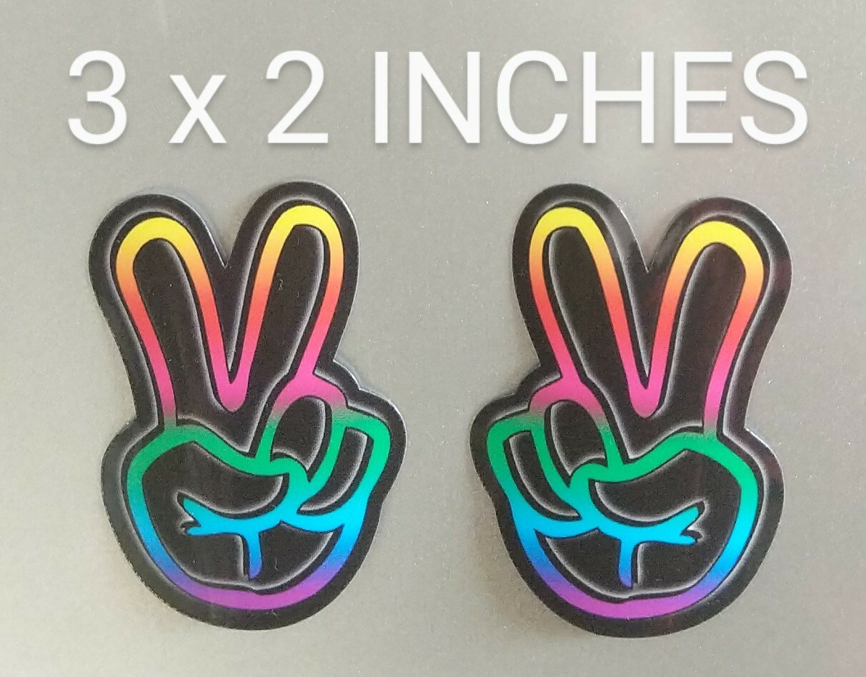 3×2" Set of 2 Peace Fingers Decals Printed Vinyl Stickers Hippie Decor Hand Sign