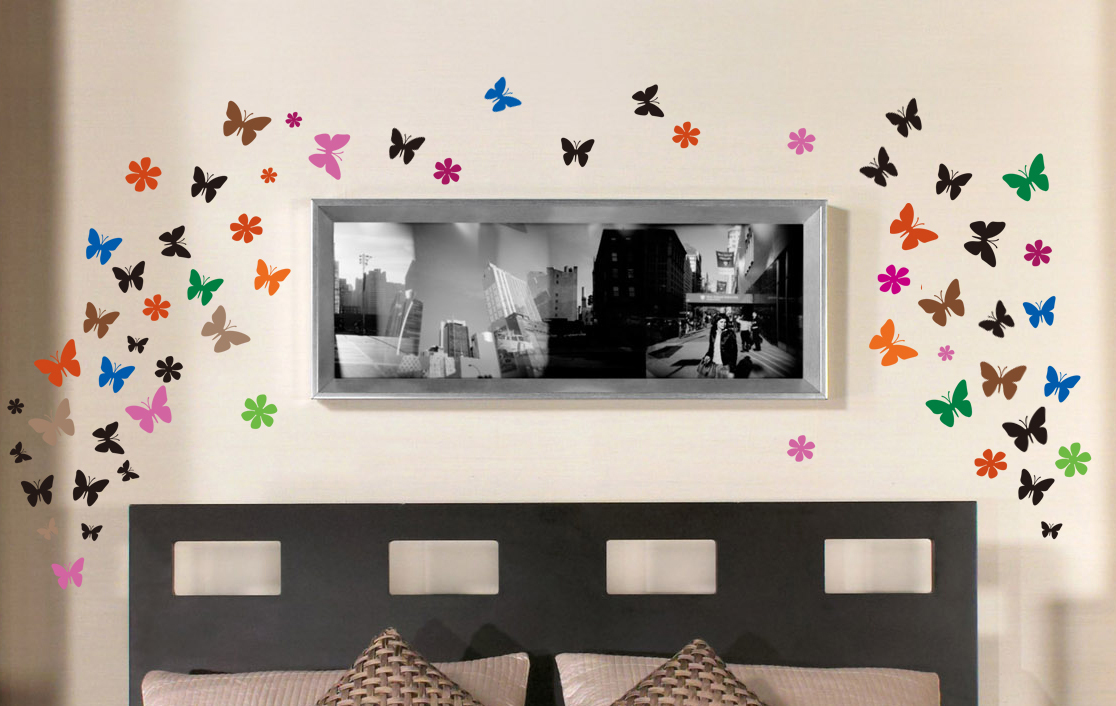 32 Multi Size/Colour Butterflies & Flowers Art Vinyl Wall Stickers HIGH QUALITY