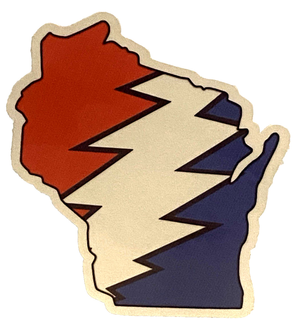 🌹⚡️GRATEFUL DEAD Lightning Bolt Wisconsin Sticker *NEW* Measures 2-1/2" x 3"⚡️