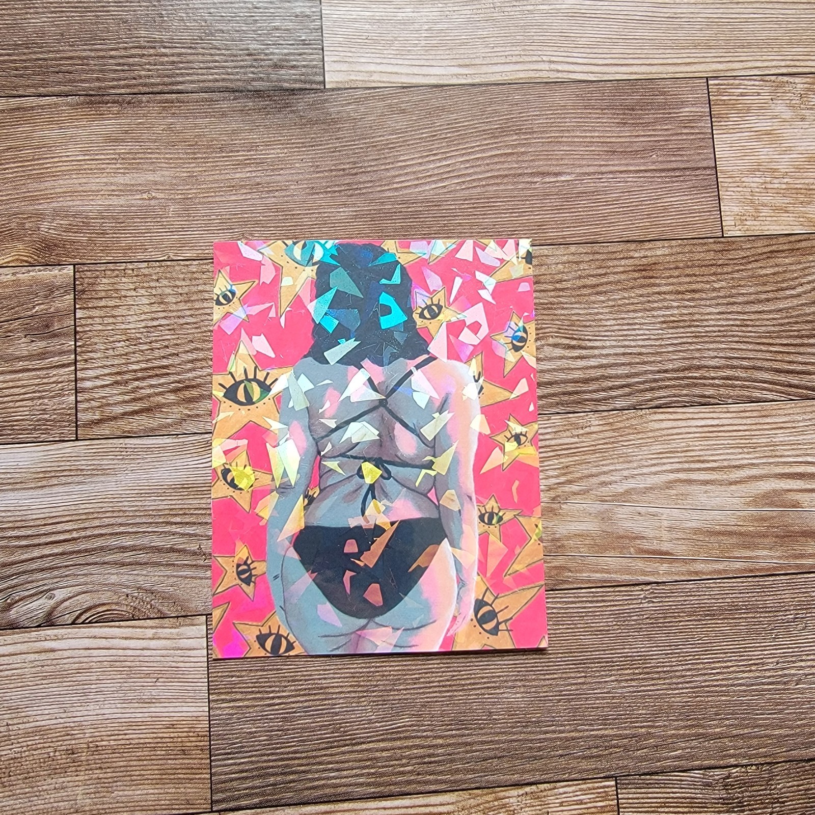 Curvy Woman Holographic Vinyl Sticker, Pink and Yellow Art Sticker