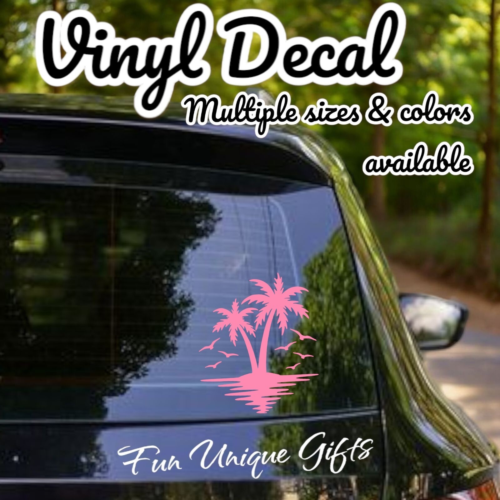 Palm Trees on Island Vinyl Decal Sticker -Multiple Colors & Sizes- FREE SHIPPING