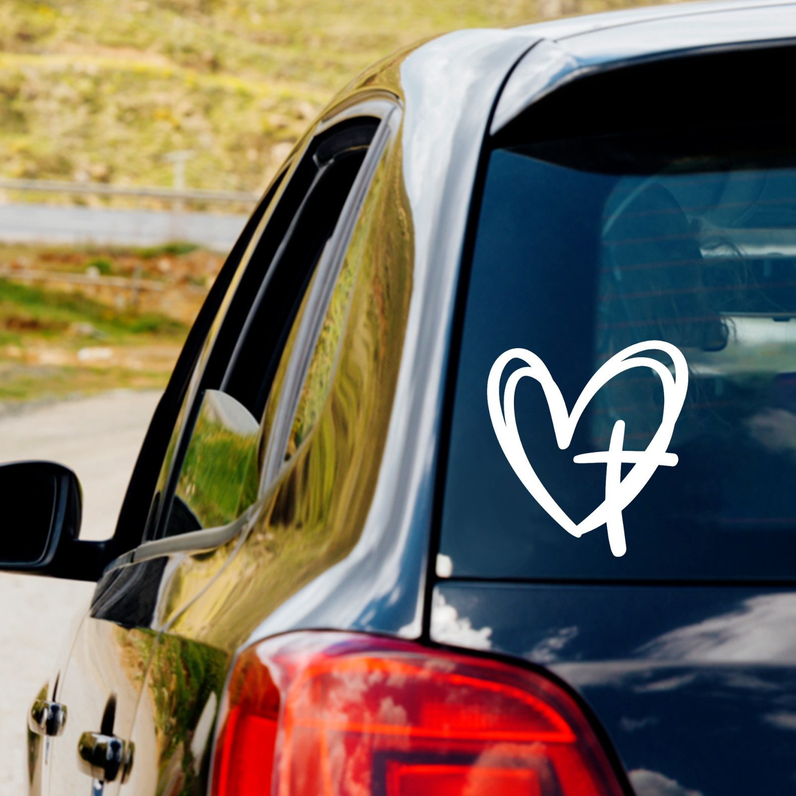 Double Heart Cross Vinyl Decal Sticker Car Truck Window Laptop Jesus Christian