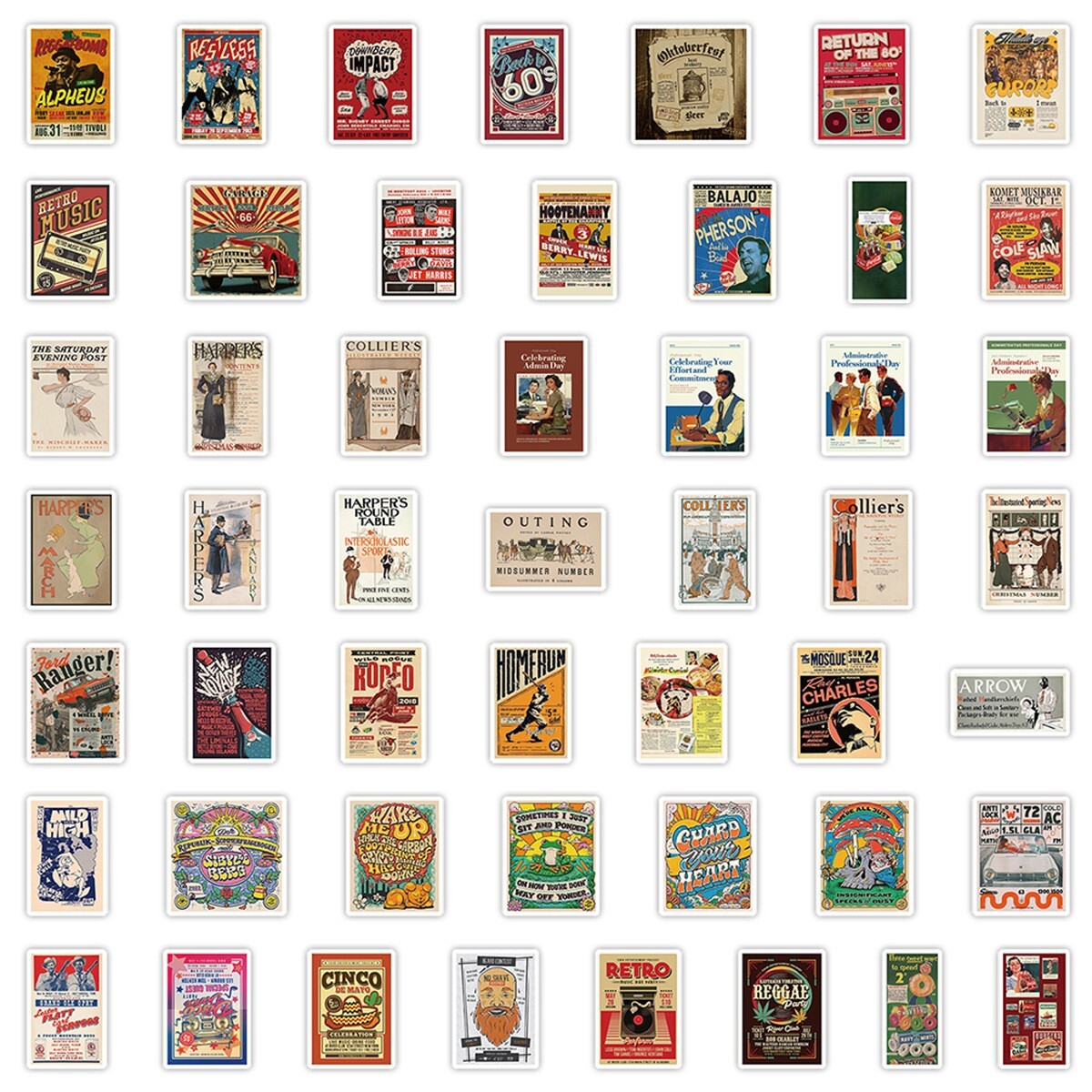 50 Pcs Stickers Vinyl Retro Vintage Posters Laptop Luggage Fridge Phone Car