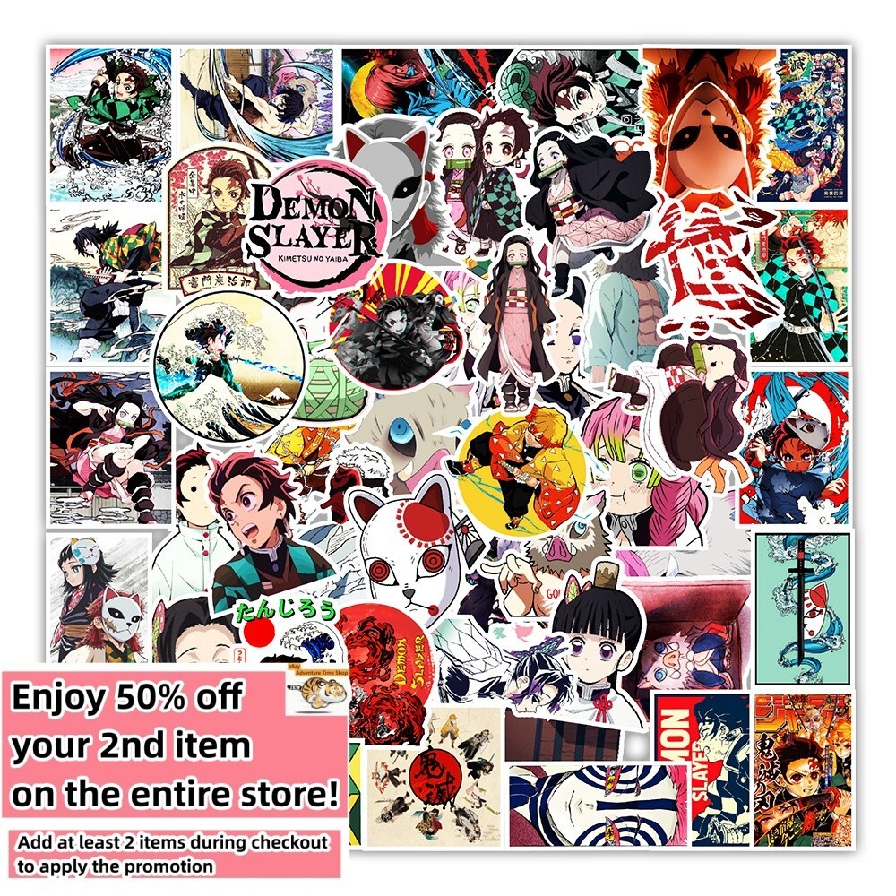 50 Pcs Stickers Demon Slayer Anime Skateboard Luggage Phone Laptop Car Vinyl