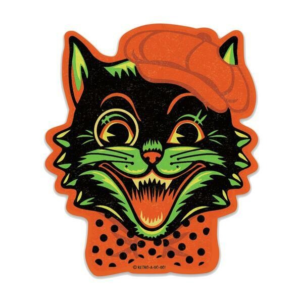 Black Cat Sticker Set of 2 Horror Gothic Retro Halloween Creepy Spooky Orange