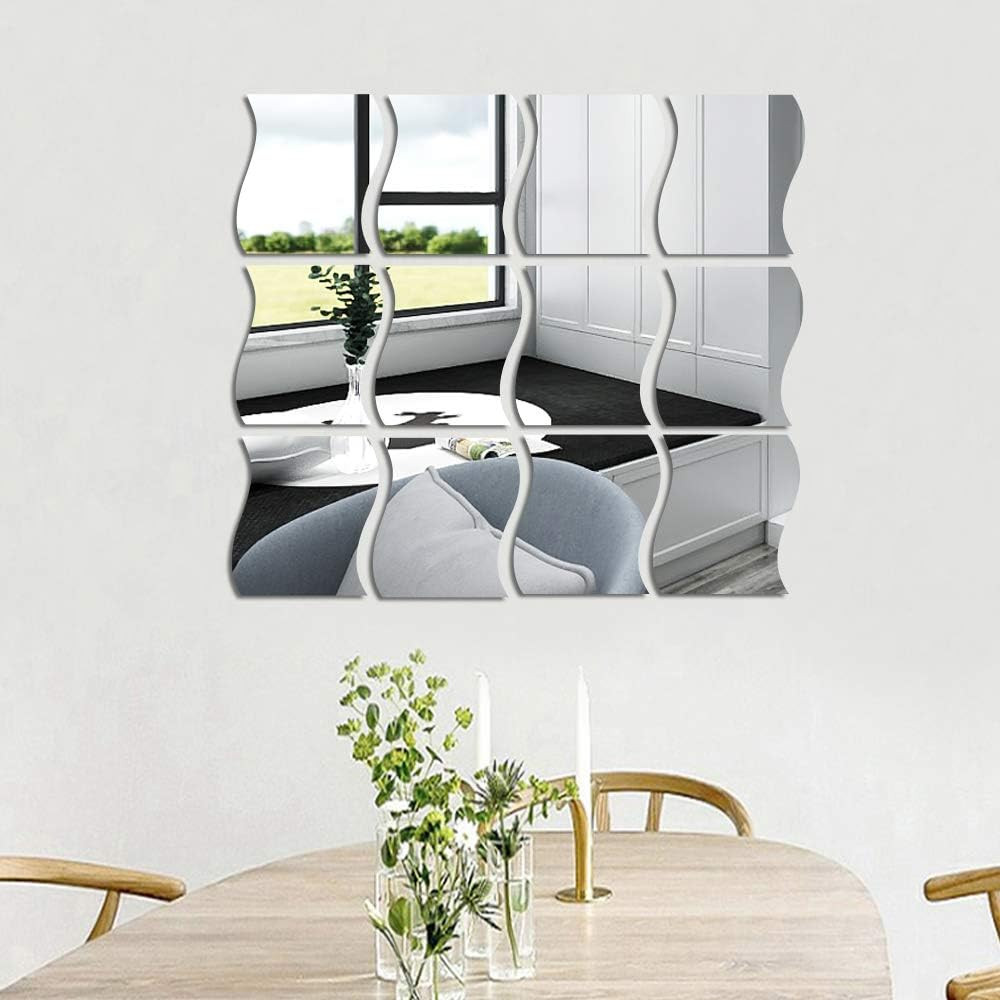 12PCS Wavy Mirror Wall Stickers, Full Length 3D Art DIY Home Decorative Acrylic