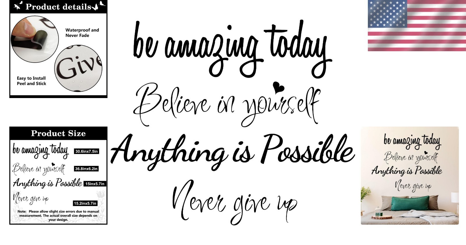 Inspirational Quote Wall Decals Removable Motivational Letter Stickers for Cl…