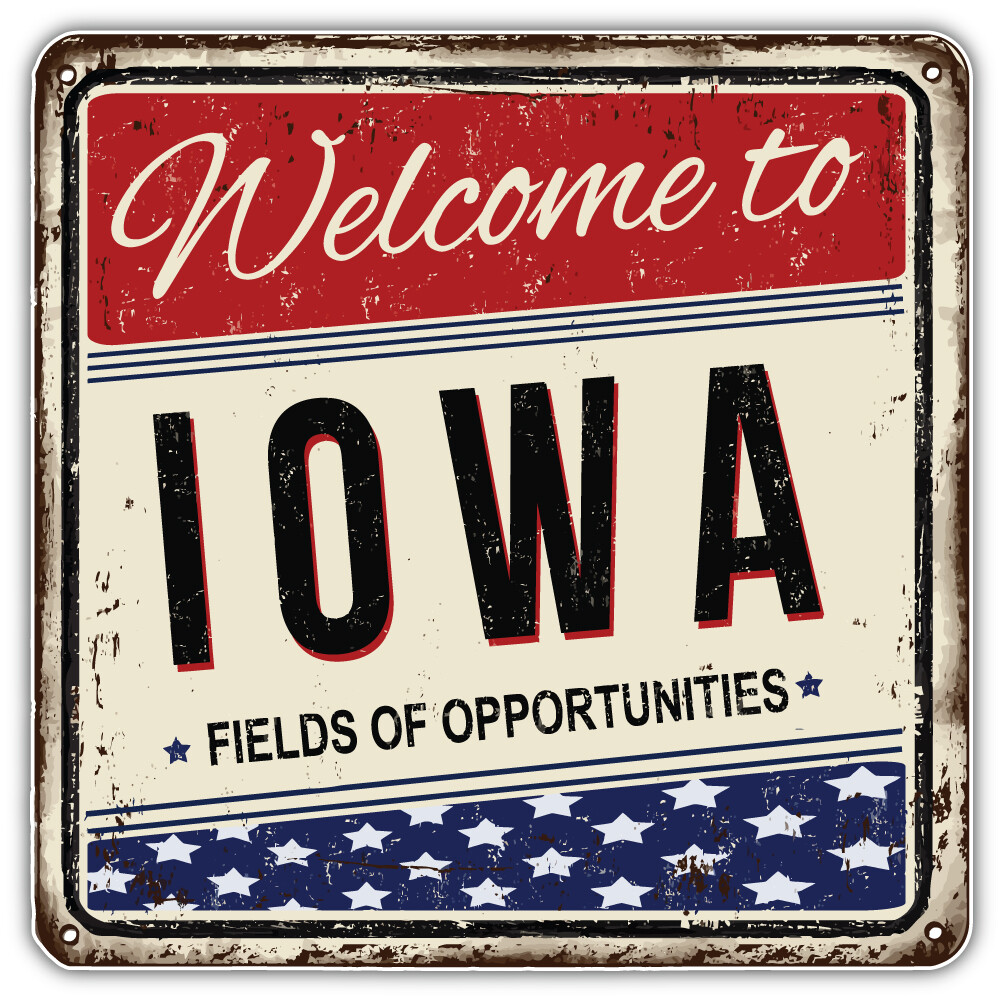 Iowa USA State Retro Grunge Emblem Car Bumper Sticker Decal "SIZES"
