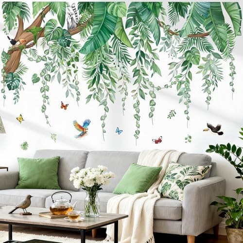 Large Green Tropical Leaves Wall Stickers – Peel & Stick Palm Tree Decals for Ho