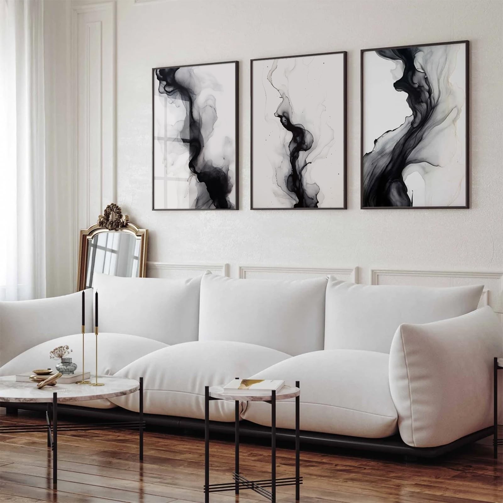 Black White Abstract Wall Art Decor Gray Modern Wall Art Minimalist Canvas Pa…