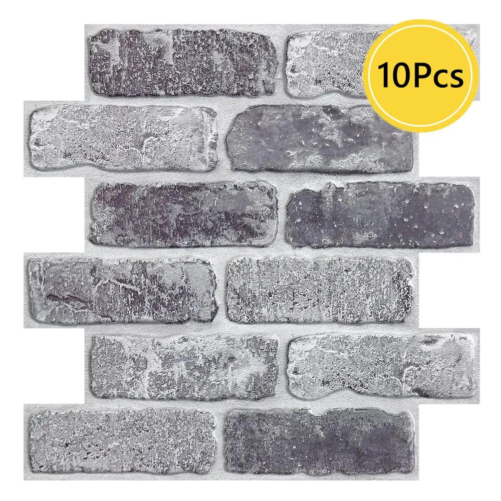 10 Pcs 3D Wall Panels Peel and Stick, 3D Brick Wall Stickers, Adhesive Tile Back