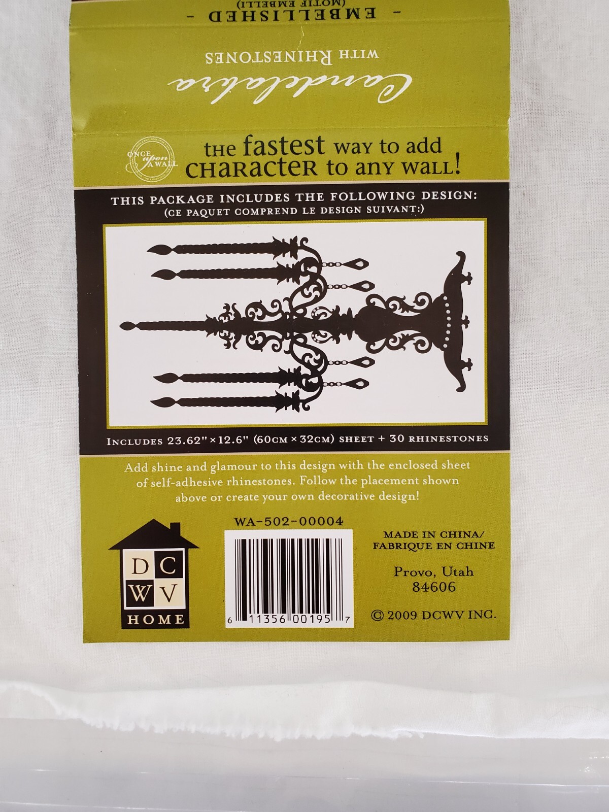 'Once Apon A Candelabra' Wall Peel & Stick 23.62" X 12.6"Decorative Rhinestones