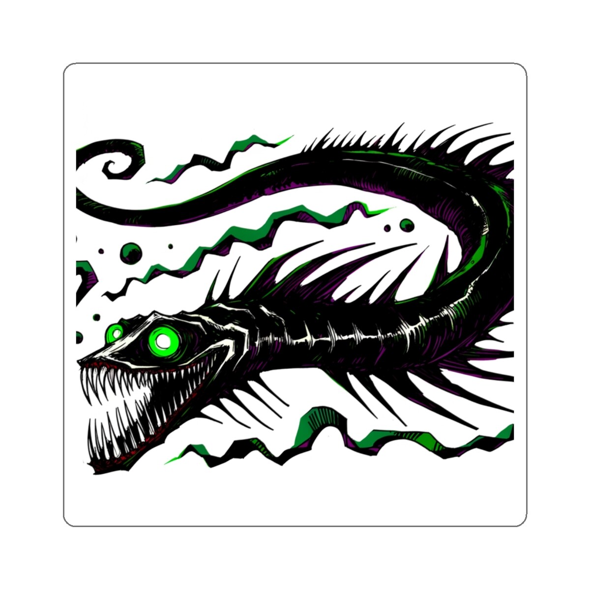 Sticker Sinister Eel Chaotic Ink Art 2×2 3×3 4×4 6×6