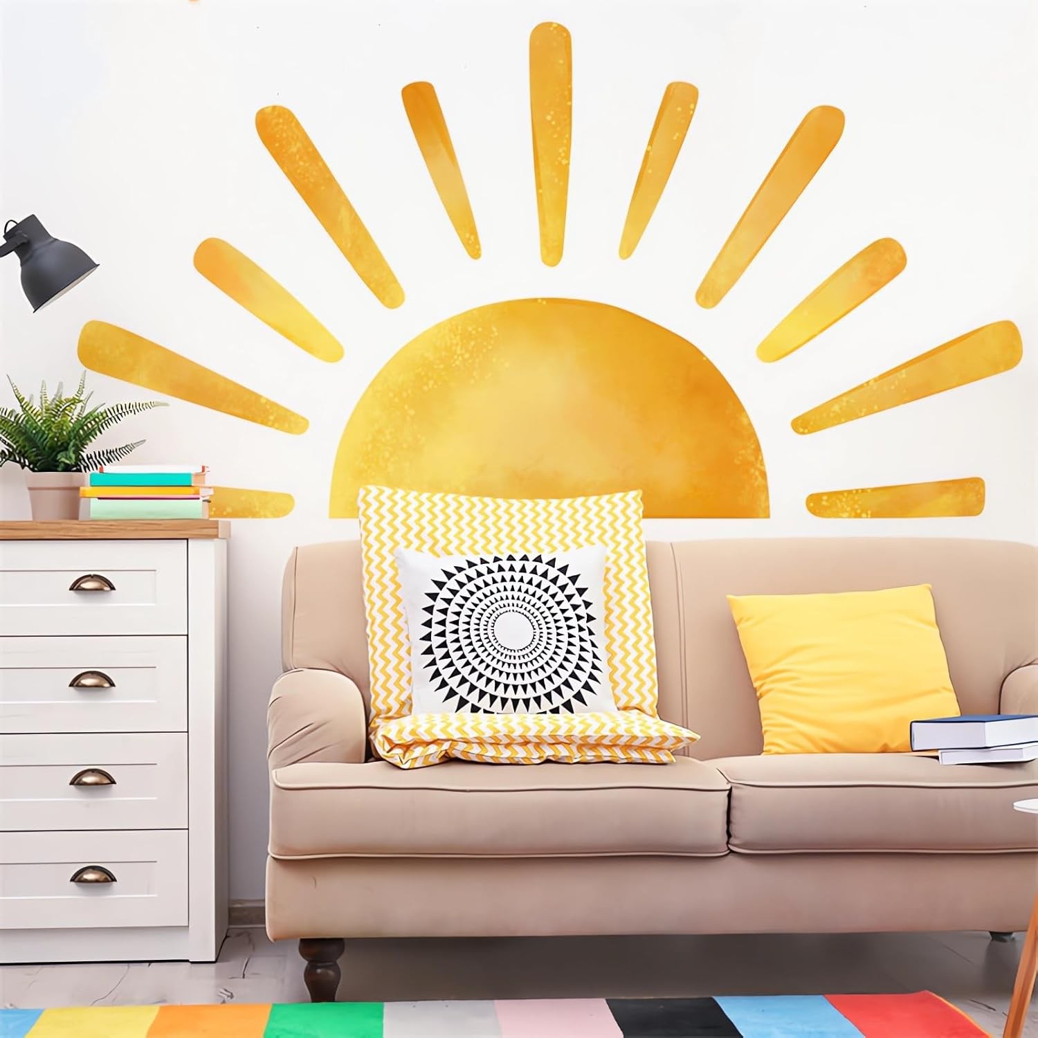 68.5 x 37.4-inch large sun wall decal, removable vinyl sticker