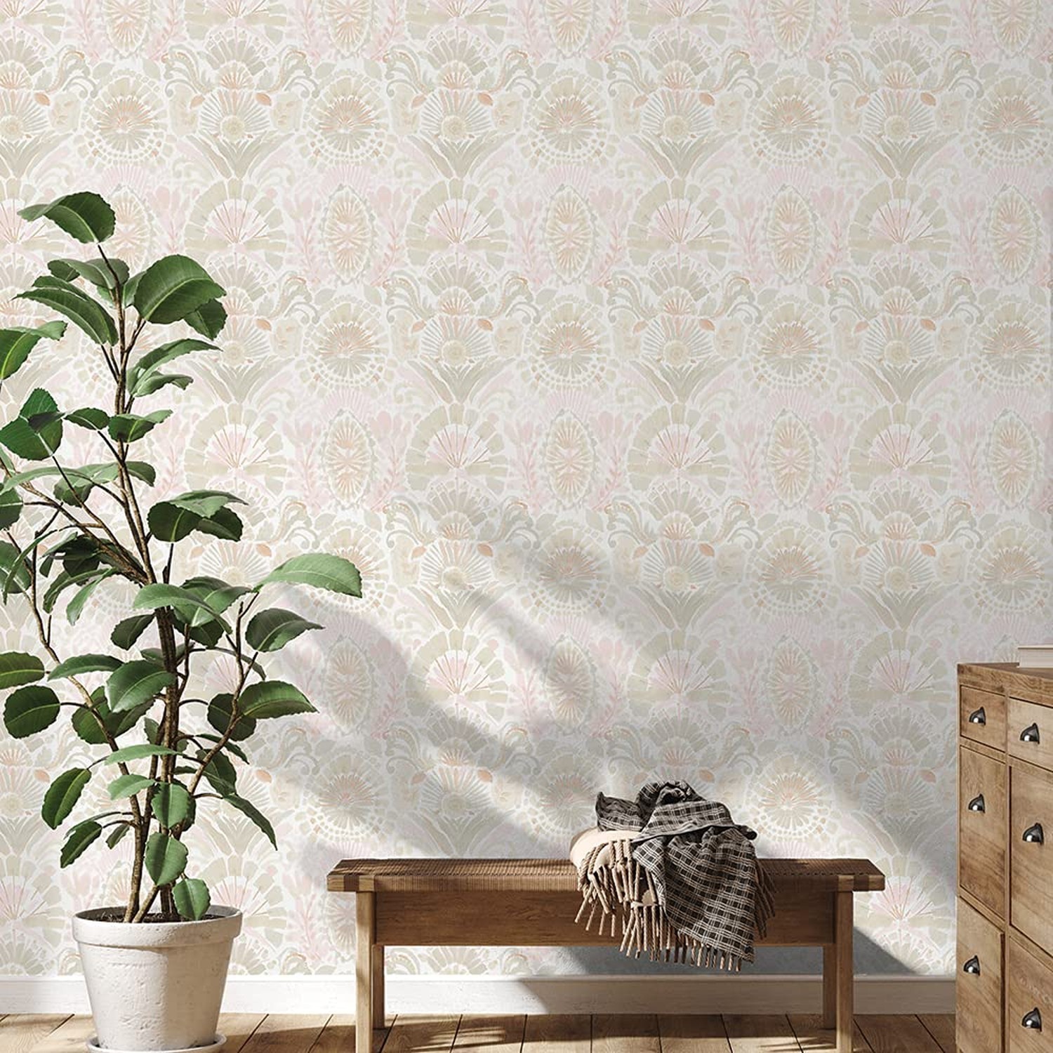 Tempaper Pink Bohemia Damask Removable Peel and Stick Boho Wallpaper, 20.5 in…