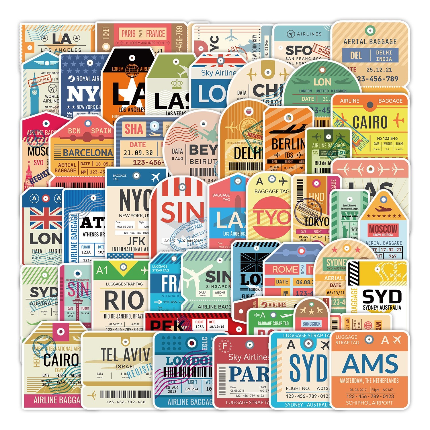 50 Pcs Stickers Boarding Pass Travel Trip Skateboard Luggage Phone Car Fridge