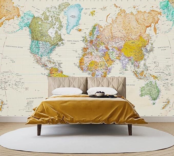 NEW 130"W x 95"H Colorful Wallpaper Kid's Children's Room Study Wall Mural Map