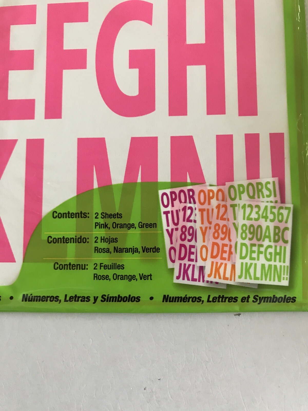 Hy-Ko Products MM-63~Self Adhesive Numbers & Letters 2"~Pink,Orange& Green~New