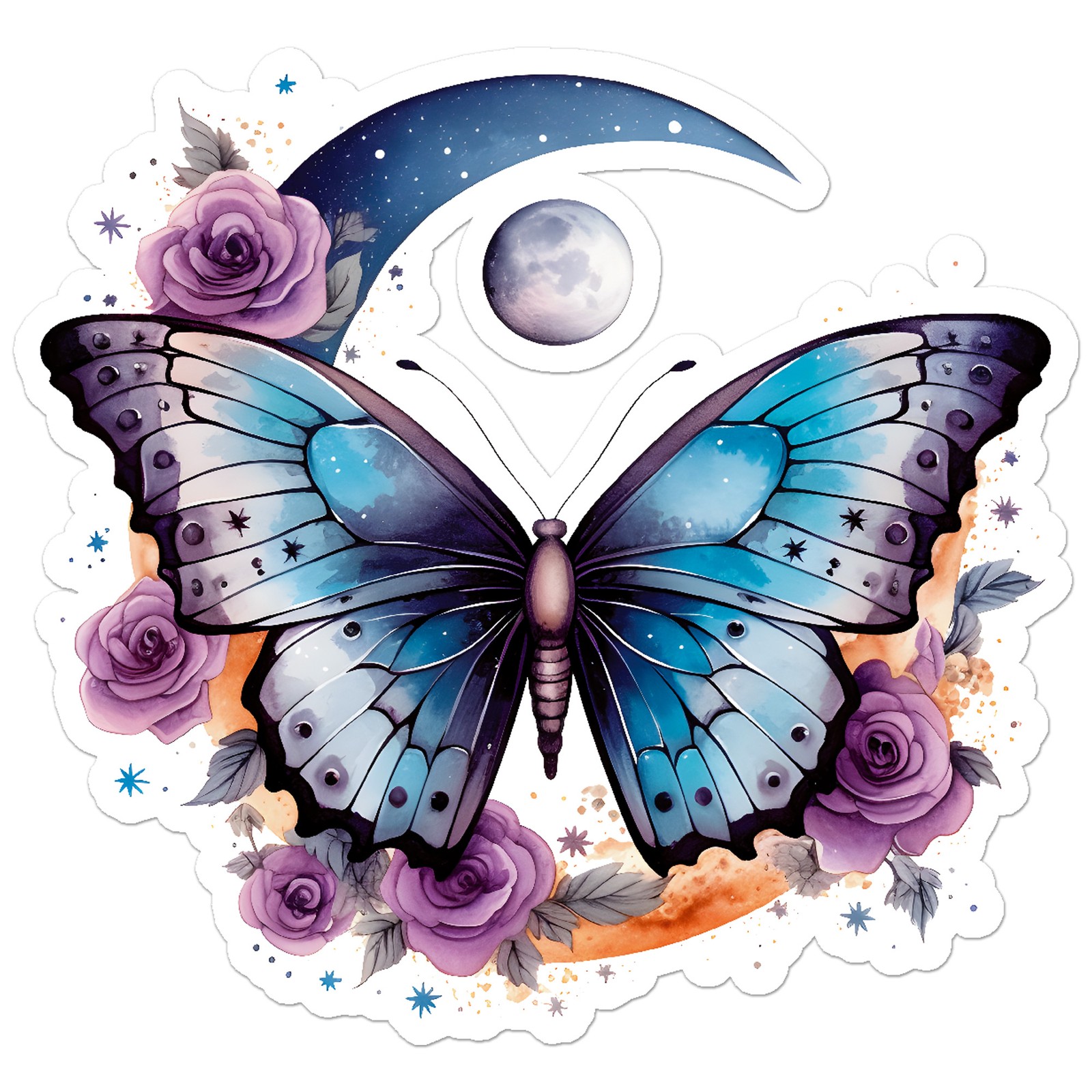 Butterfly Moon Flowers Vinyl Decal Sticker – ebn11206