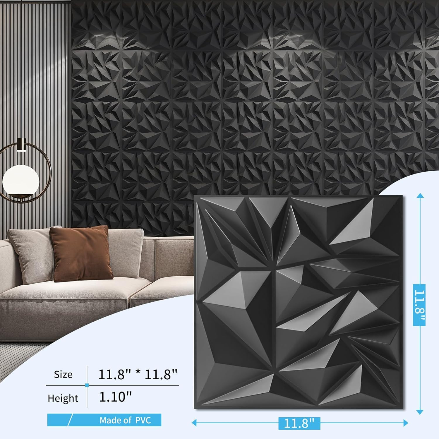 33-Pack 3D Wall Panels for Interior Wall Decor, Modern Diamond Textured Accen…