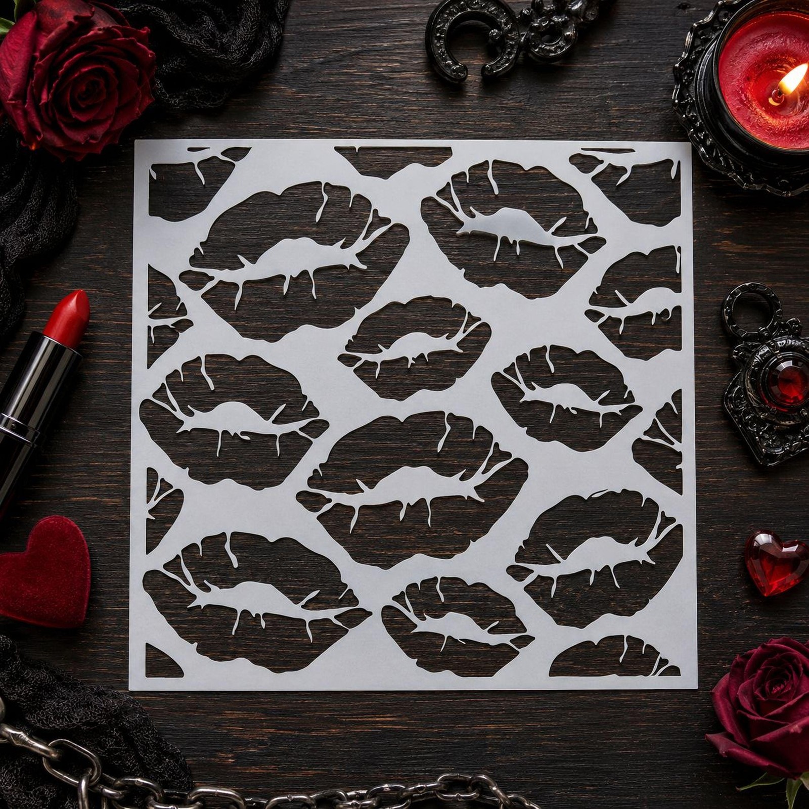 Lips Pattern Stencil Reusable Mylar Laser Cut Paint Template Beauty Decor