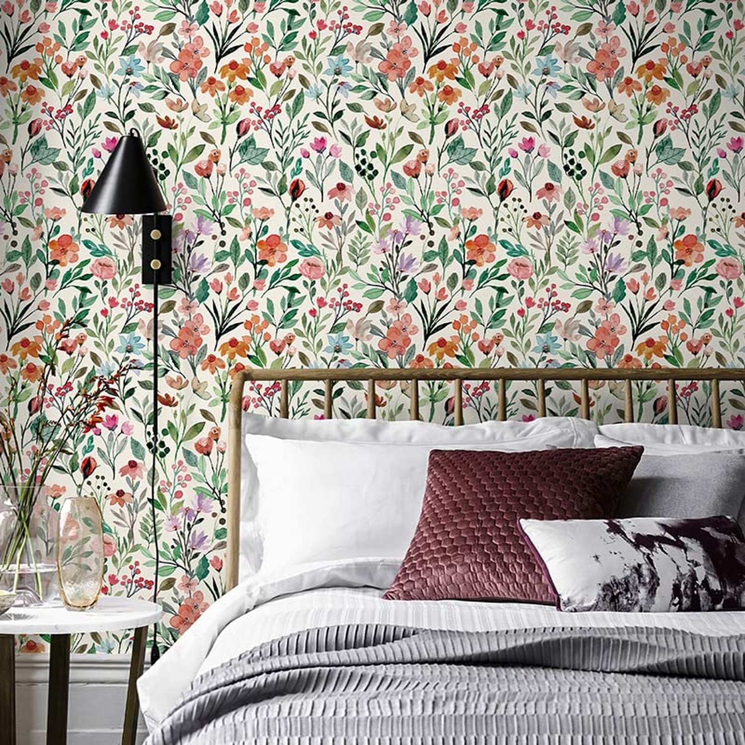 GeRRiT 17.32"x118" Floral Wallpaper Peel and Stick Boho Textured Wall Paper f…