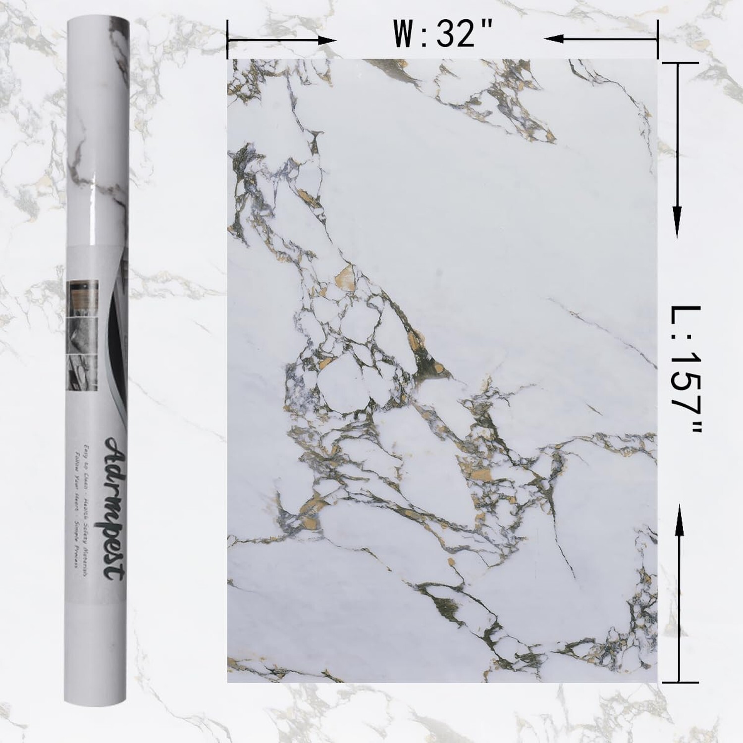 Glossy White Gold Marble Counter wallpaper peel and stick for Furniture Shelf…
