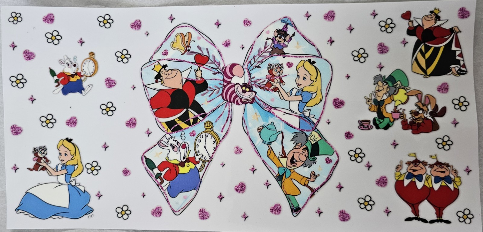 Alice In Wonderland Bow Theme UV DTF cup transfer wraps