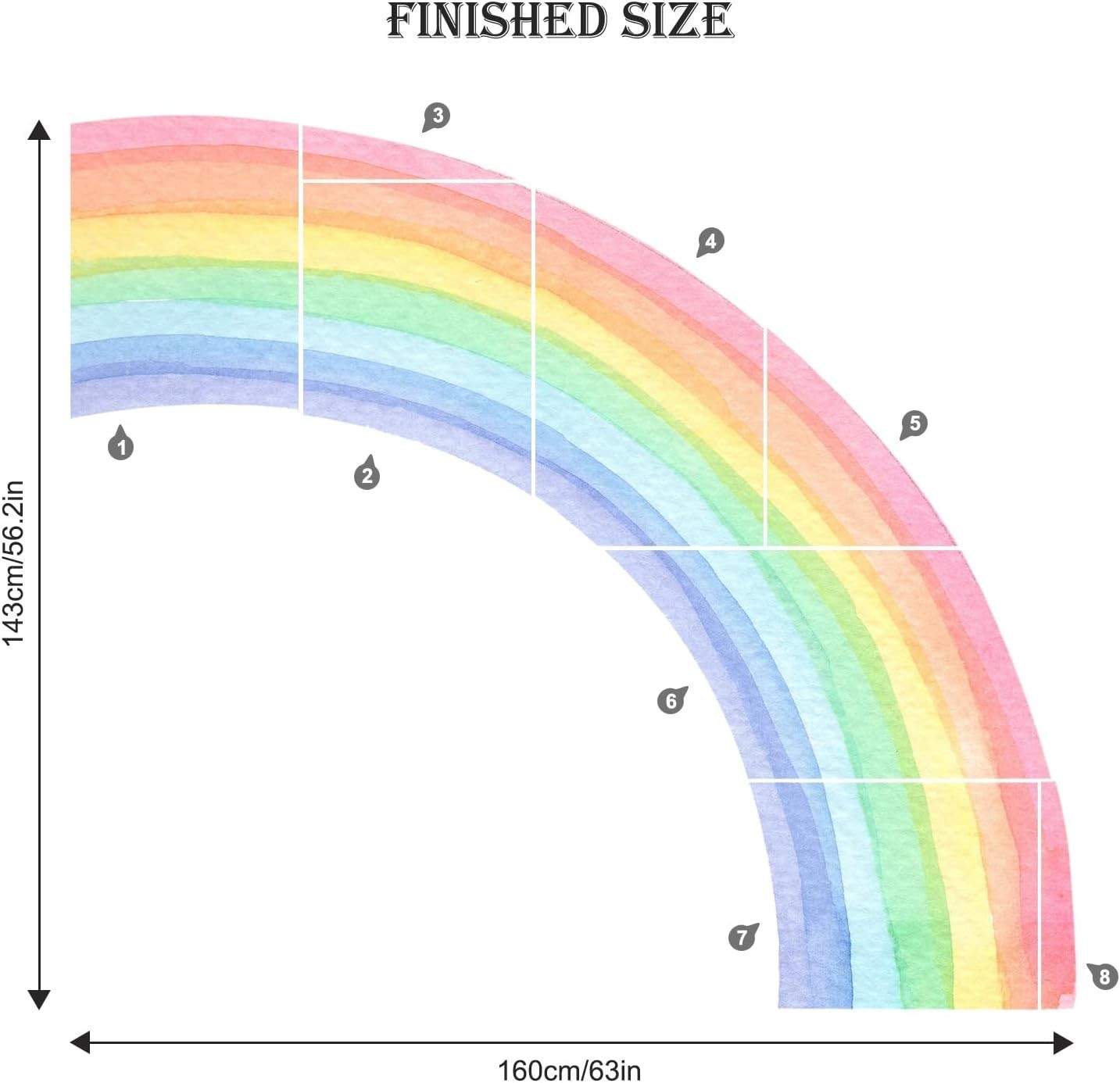 55"x63" Large Rainbow Wall Stickers, Mural Watercolor Half Rainbow Wall Decal…