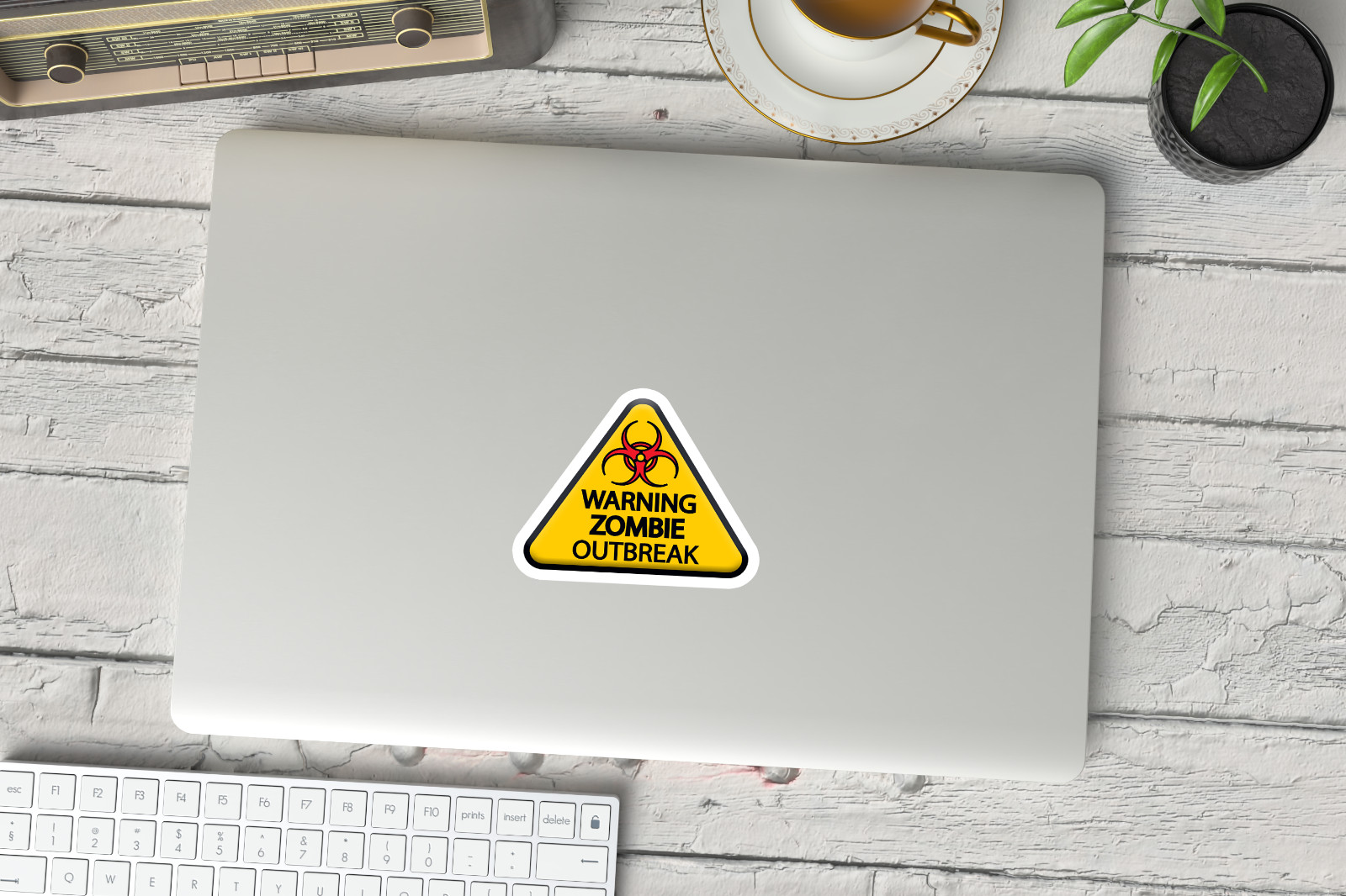 NEW – Funny Halloween ZOMBIE OUTBREAK SIGN Glossy Vinyl Sticker 3 x 2.5 INCHES