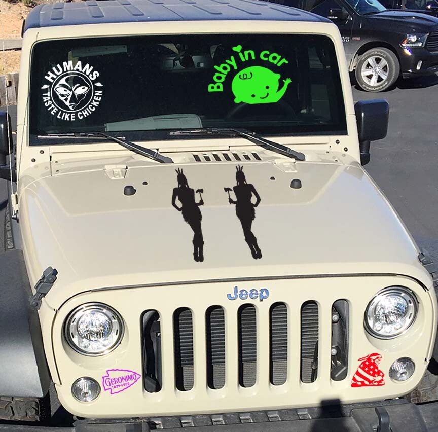 Native American Two Girls with Tomahawks Sticker Decal