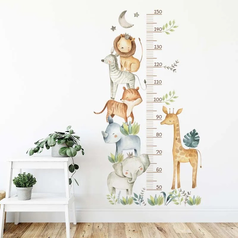 3PC Cartoon Animal Height Ruler Wall Sticker Waterproof Removable Kids Decor