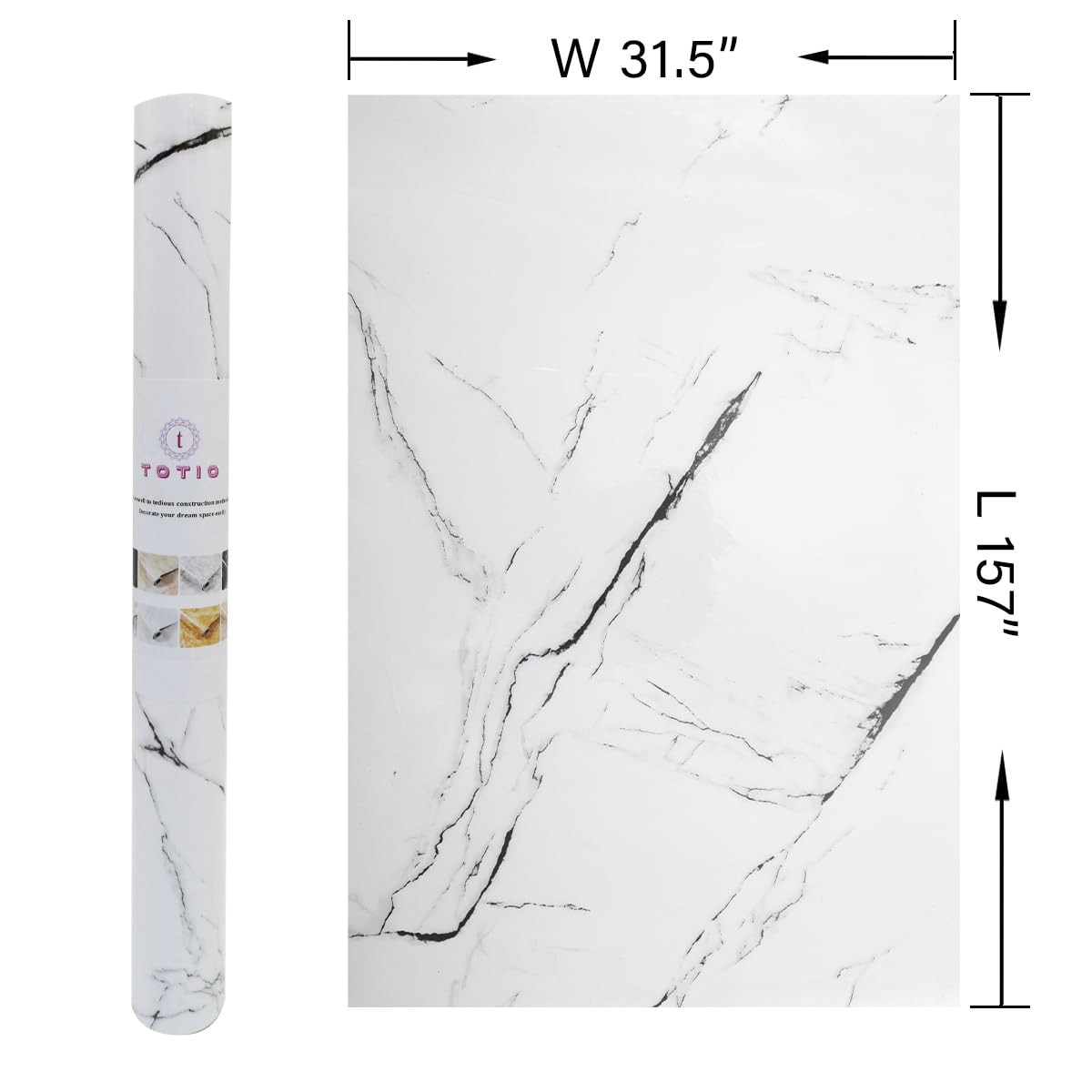 31.5x157inch Extra Wide Black White Marble Wallpaper Glossy Thicken Self-adhe…