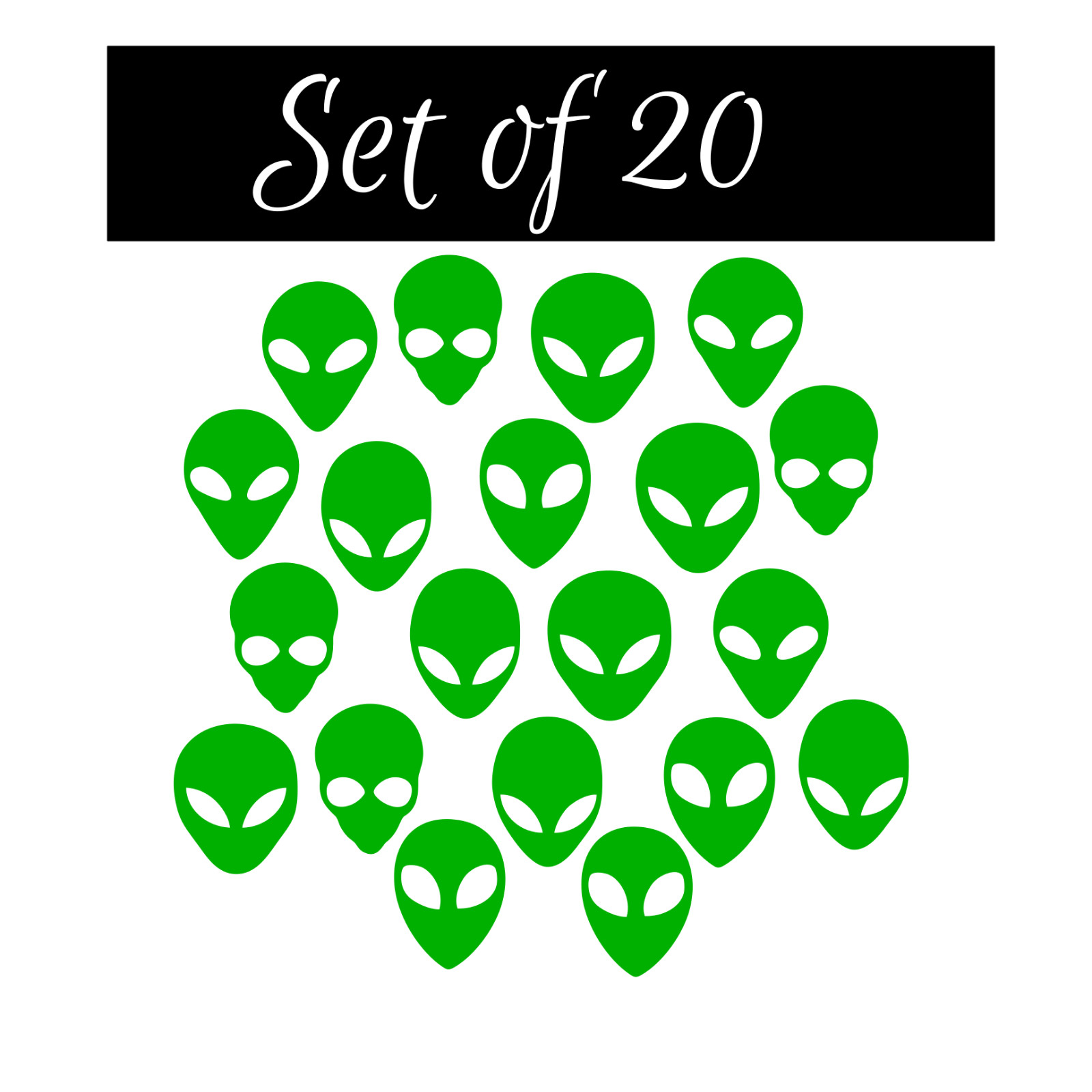 Alien Head Vinyl Decals Set of 20 Select Size & Color – Vinyl Stickers