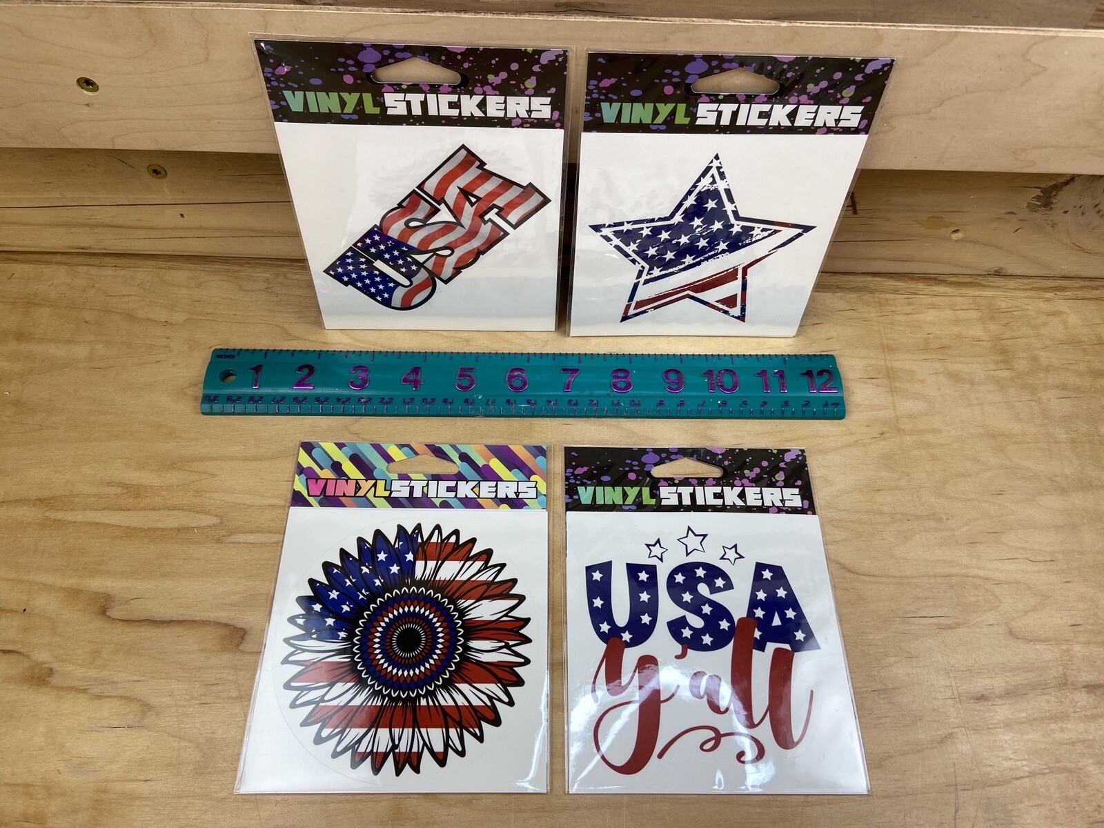 Vinyl Stickers SRP Companies USA Stars & Stripes Repositionable Lot of 4