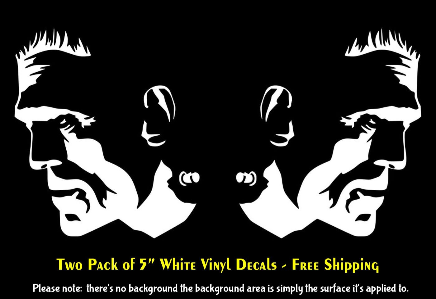 Frankenstein Two Pack of 5" Mirrored White Vinyl Decals Car Truck Window Mailbox