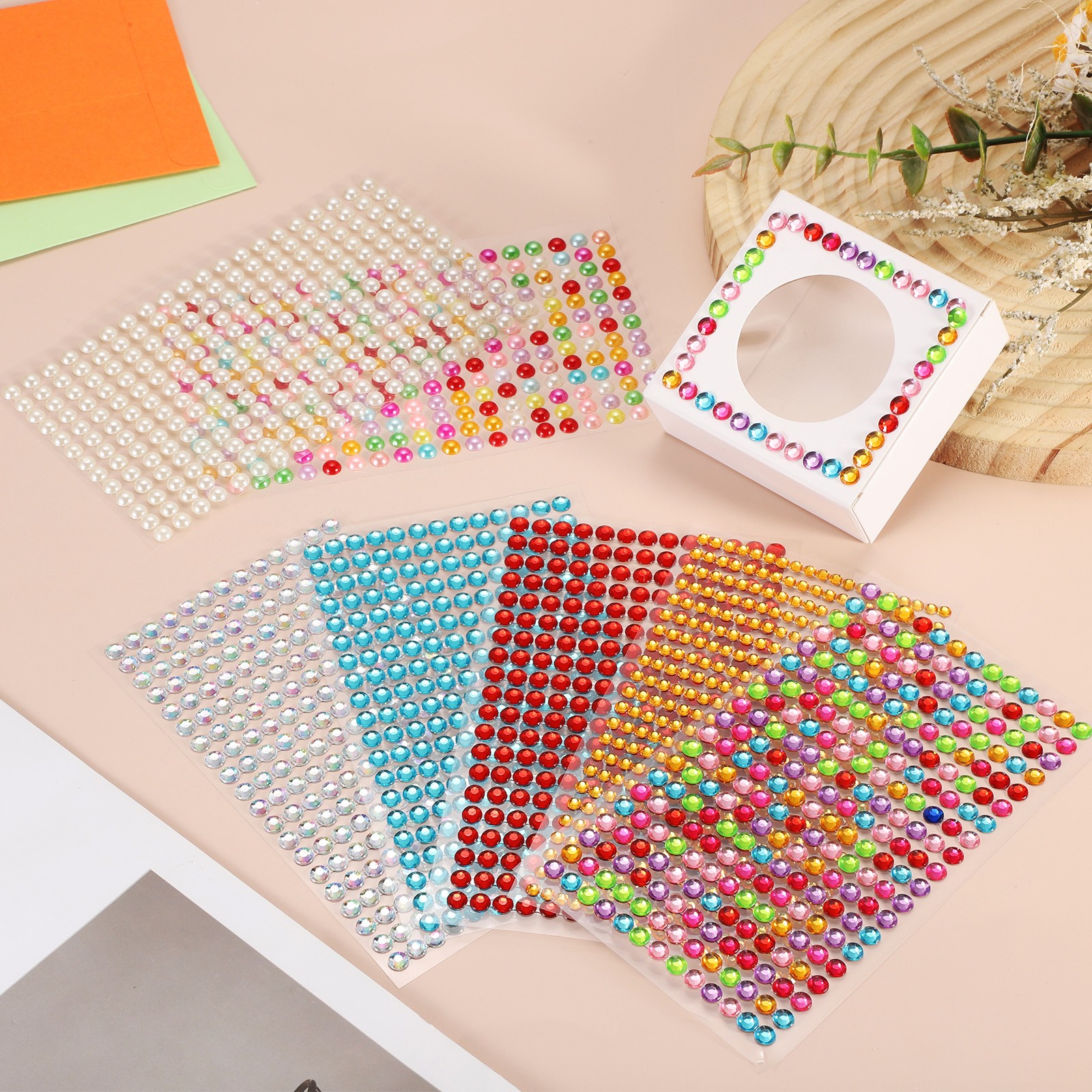 3584 pcs for yellow rhinestone face stickers, 4 sizes