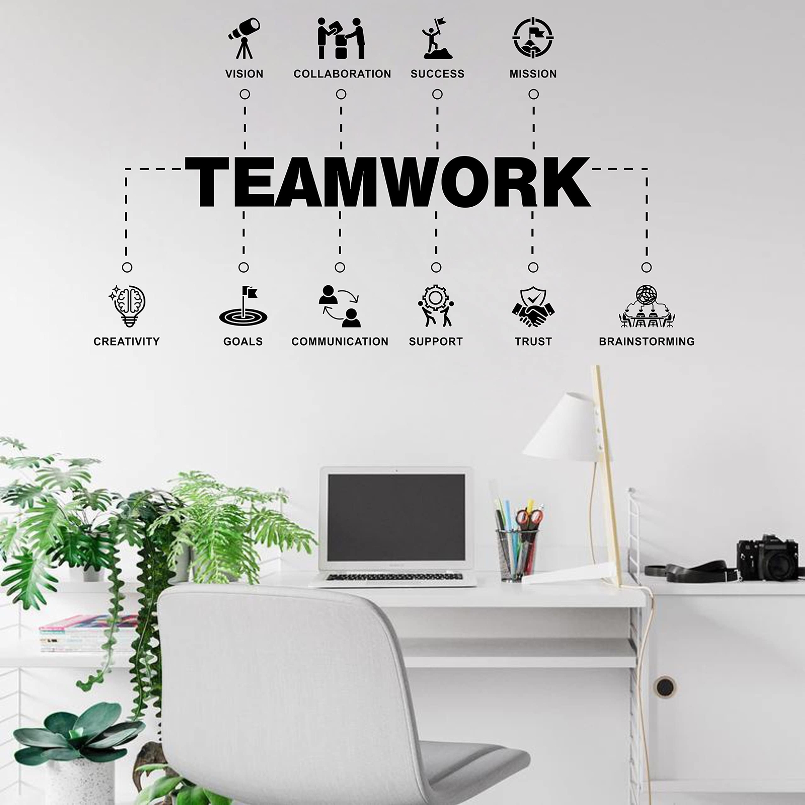 Teamwork Values Stickers, Large Black, Wall Decor, Office Team Building Decals