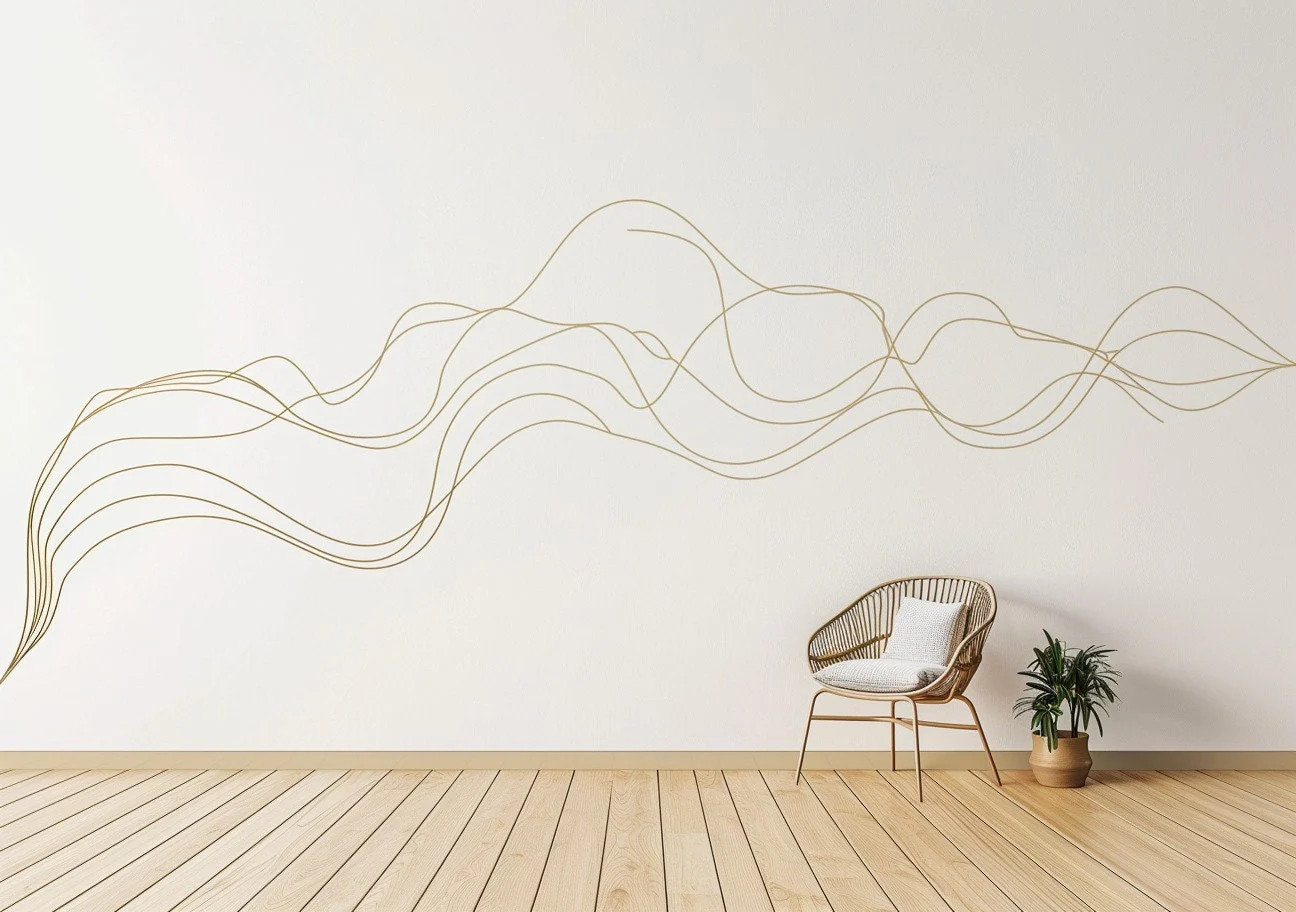 Elegant Line Art Wall Decal | Gold Swirl Wall Sticker