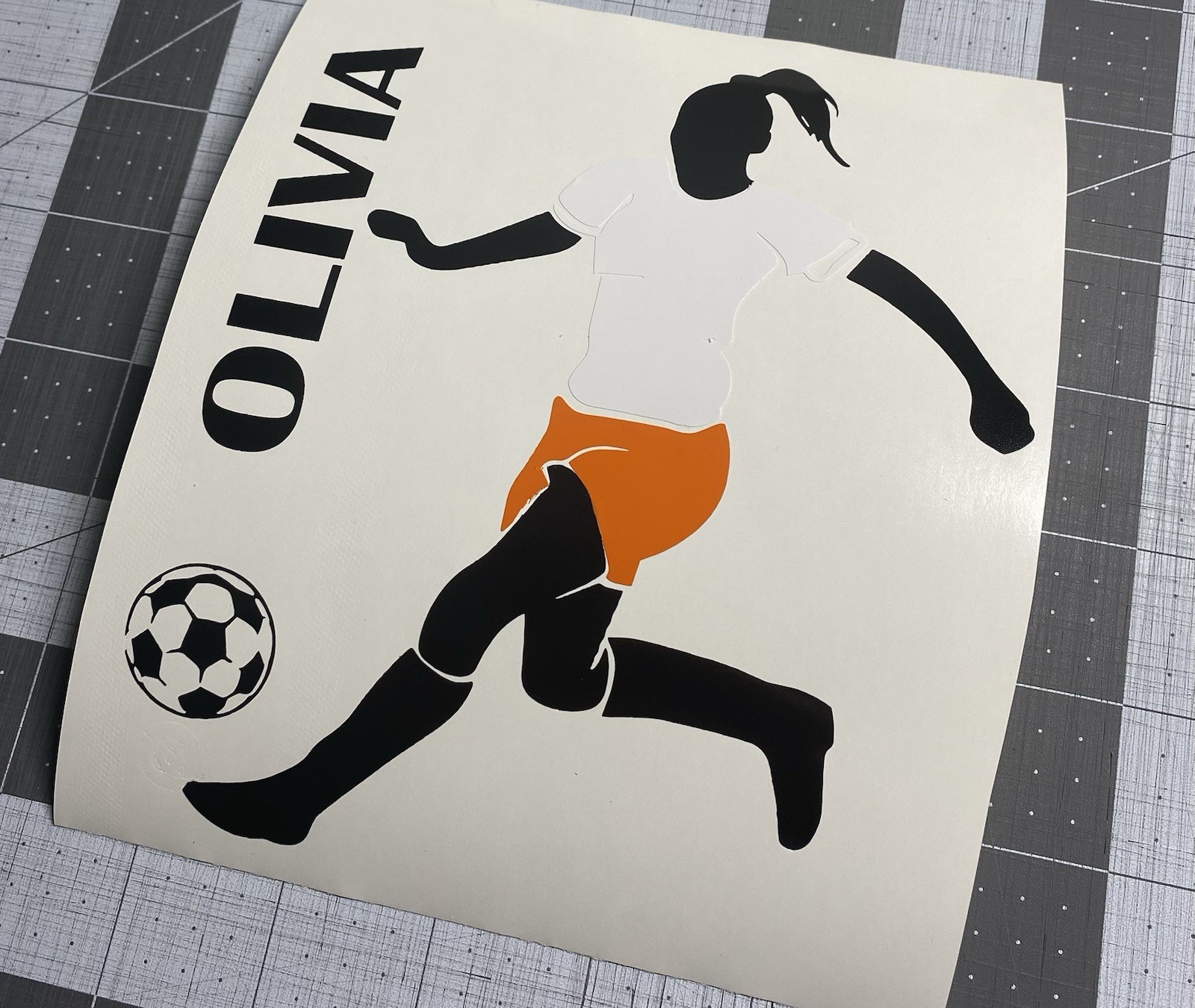 Vinyl Decal – Girl Soccer Player (May Personalize w/ Name), Various Colors