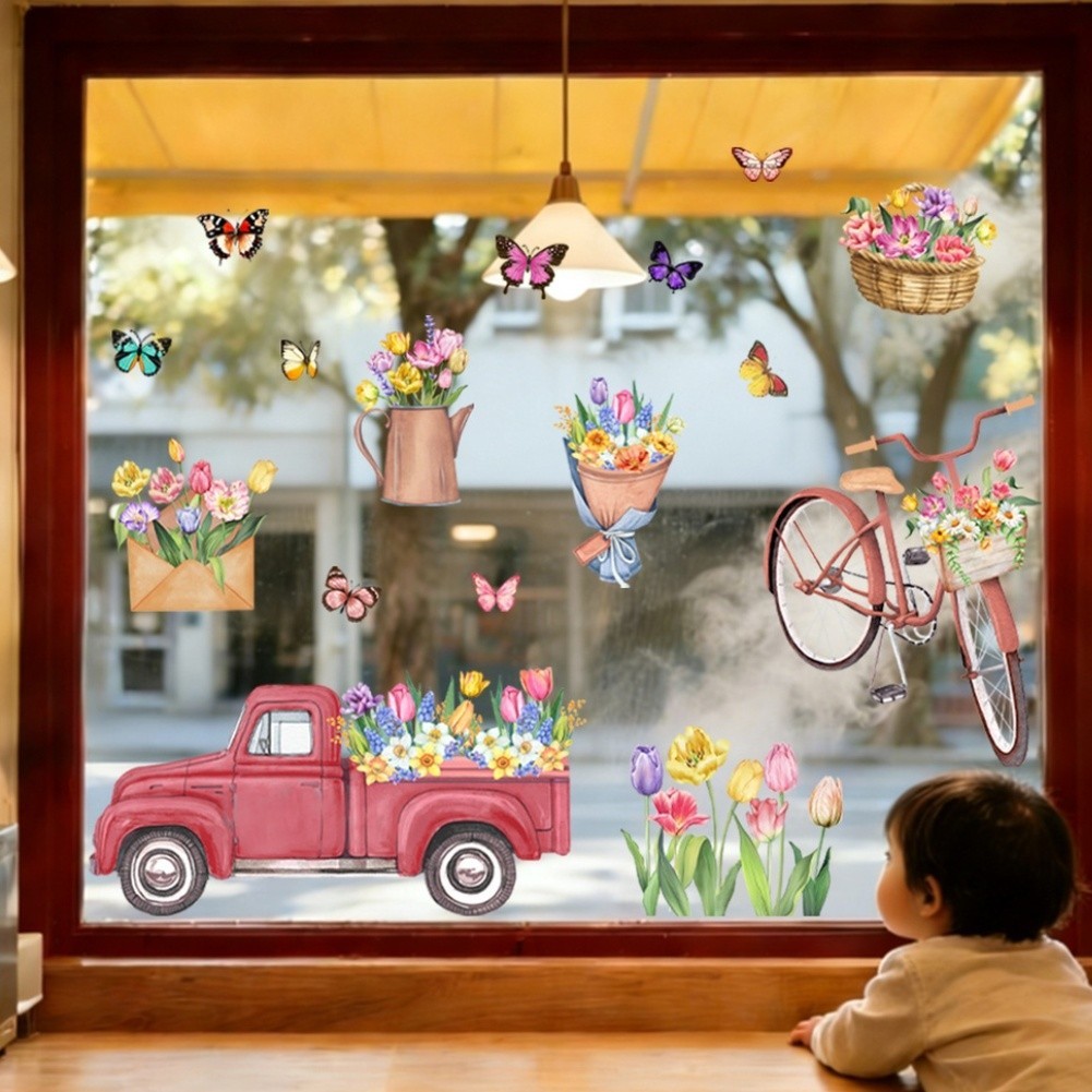 Tulip Spring Theme Static Window Sticker PVC Material 11.81 x 23.62 in